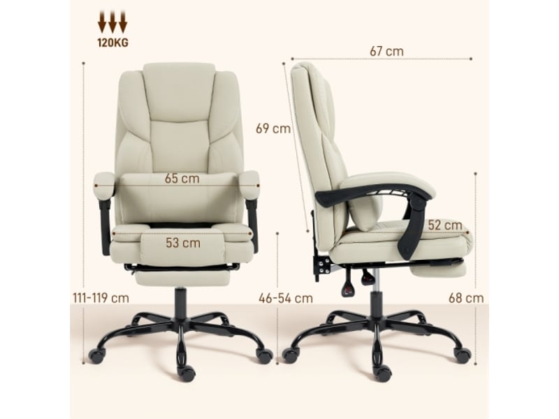  Chaise de bureau en similicuir beige, respectueux des animaux, repose-pieds, réglable, à roulettes  - Conforama C