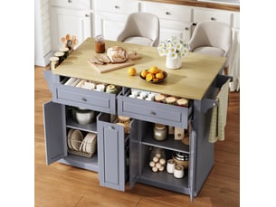 Desserte de cuisine 121 x 69 x 89 cm avec plateau rabattable, 2 grands tiroirs, roulettes verrouillables