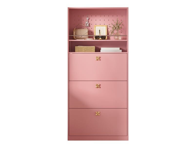  Meuble à chaussures 3 abattants et 2 niches rose 80 x 24 x 178.5 cm  - Conforama A
