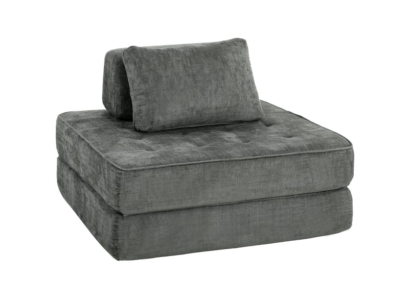  Fauteuil-lit 1 place pliable 2-en-1,avec coussin,chenille,gris  - Conforama A