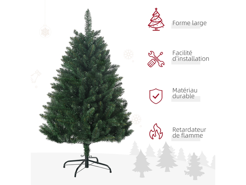  Sapin de noël artificiel 305 branches avec pied croix acier amovible ø 85 x 120h cm vert  - Conforama D