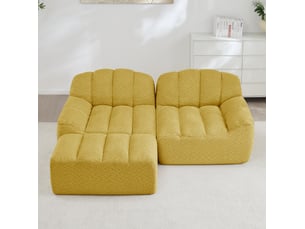 Canapé modulaire d'angle 210x165x79cm, sans structure, assise spacieux avec pouf, canapé comprimé, tissu bouclette, jaune