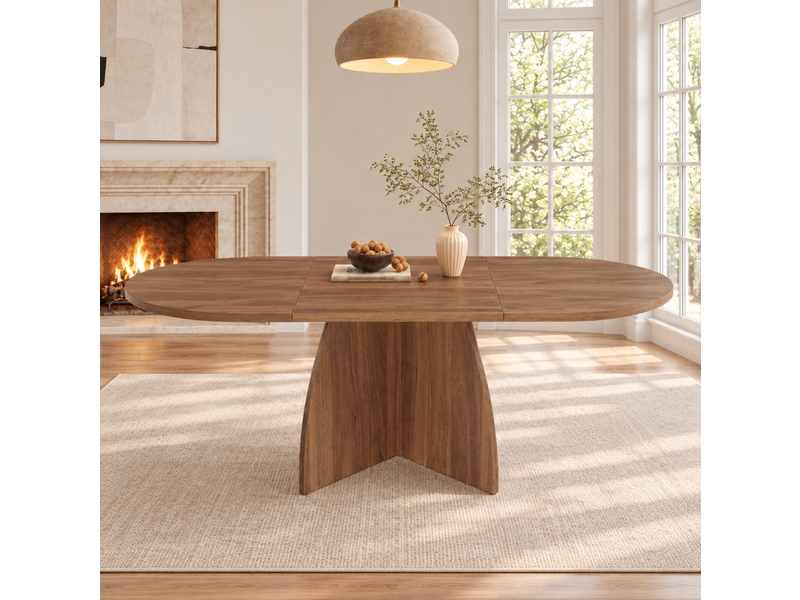  Table à manger extensible 120x90 cm à 180x90 cm, angles arrondis, mdf couleur marron, design moderne  - Conforama B