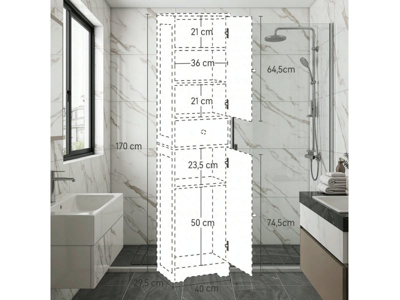  Colonne de salle de bains 40x29,5x170 cm deux placards tiroir panneau de particules blanc  - Conforama E