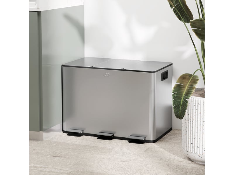  Poubelle tri sélectif 3 compartiments en acier inoxydable argent 49,6x34,5x38,6 cm  - Conforama B