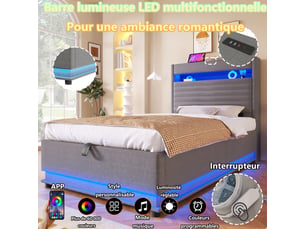 Lit coffre 90x200 cm <strong>ZOVIRA</strong> <strong></strong> coloris gris