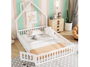 Lit cabane 140x190 cm <strong>MODENUIT </strong> <strong></strong> coloris blanc