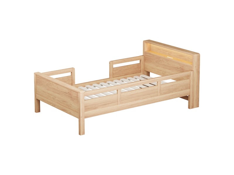  Lit enfant 90 x 200 cm avec tête de lit de rangement, led et ports usbusb-c, pin, naturel C-CRAFTLINK - Conforama A