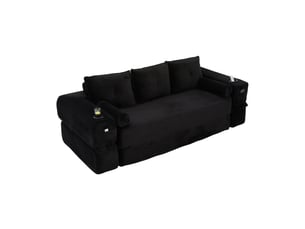 Canapé droit compressé convertible OKWISH 3 places Velours côtelé noir