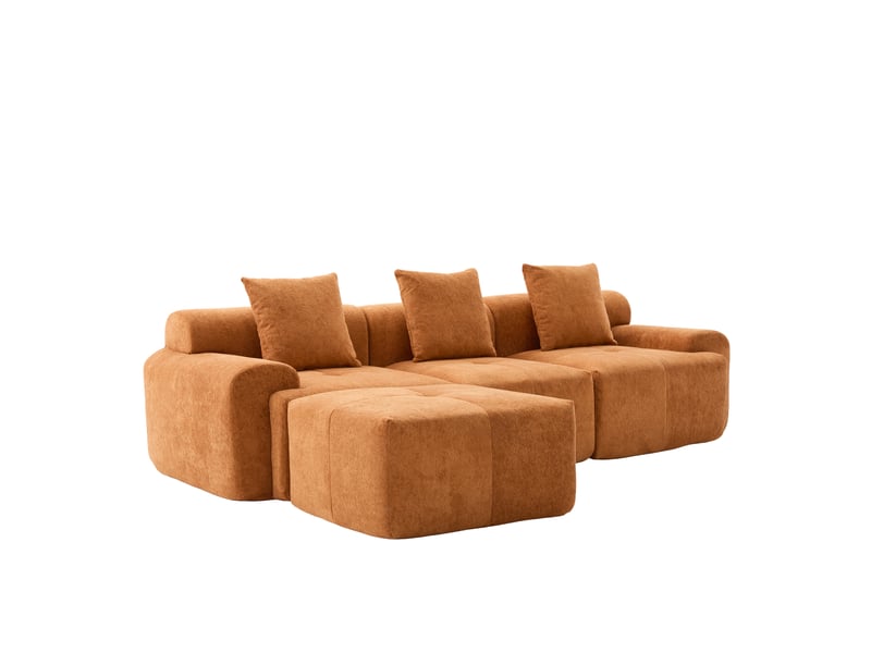 Canapé modulable d'angle 3 places orange en tissu, mousse à mémoire, sans montage, compressé, salon W3607S00009 - Conforama A