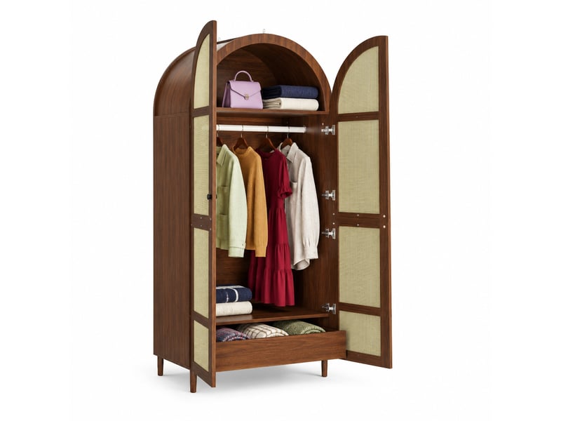  Armoire 80x50x179 cm portes cintrées mdf et panneau de particules noyer  - Conforama A