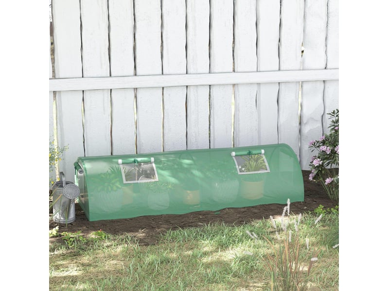  Mini serre tunnel de jardin 200 x 80 x 45 cm – verte – film pe anti-uv et 4 fenêtres en maille  - Conforama B