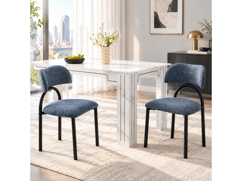  Lot de 2 chaises de salle à manger rembourrées en tissu bleu et métal noir  - Conforama B