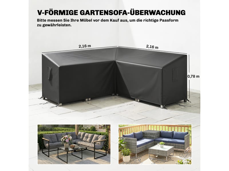  Housse protection mobilier jardin forme v 216×216×78 cm, tissu oxford 420d imperméable anti-uv résistante hiver, noire  - Conforama E