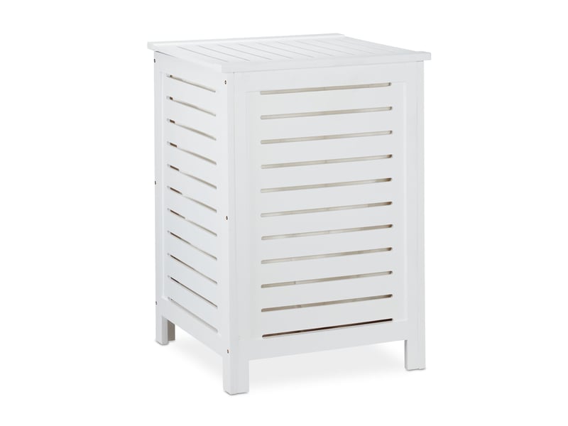  Panier à linge style campagnard salle de bain 60 x 40 x 40 cm avec couvercle en bois de pin blanc 13_0009013  - Conforama A