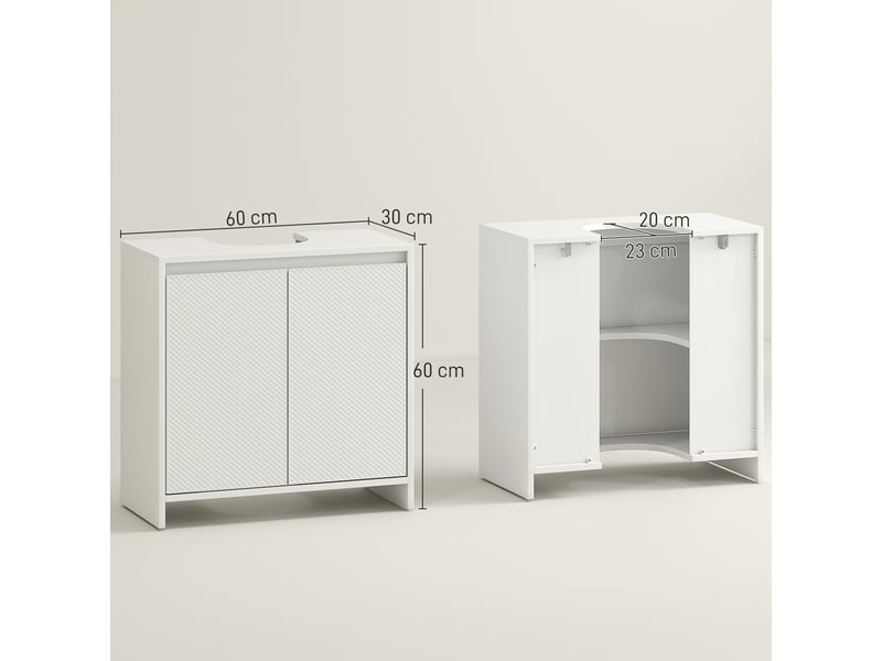  Meuble sous vasque blanc 2 portes, étagère réglable, découpe en u, 60 x 30 x 60 cm  - Conforama E