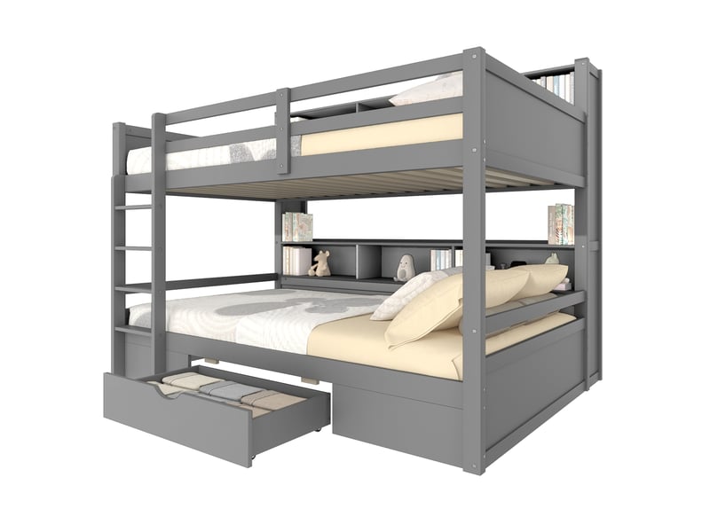 Lit superposé enfant 90x200 cm avec tiroir et rangements coloris gris  - Conforama A