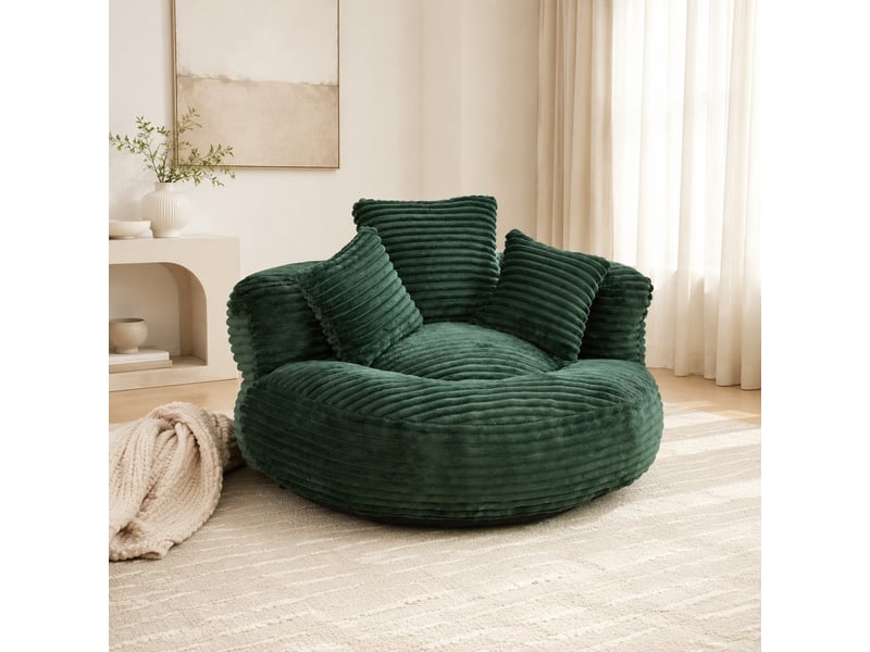  Fauteuil pouf 1 place en velours côtelé vert émeraude avec dossier haut  - Conforama C