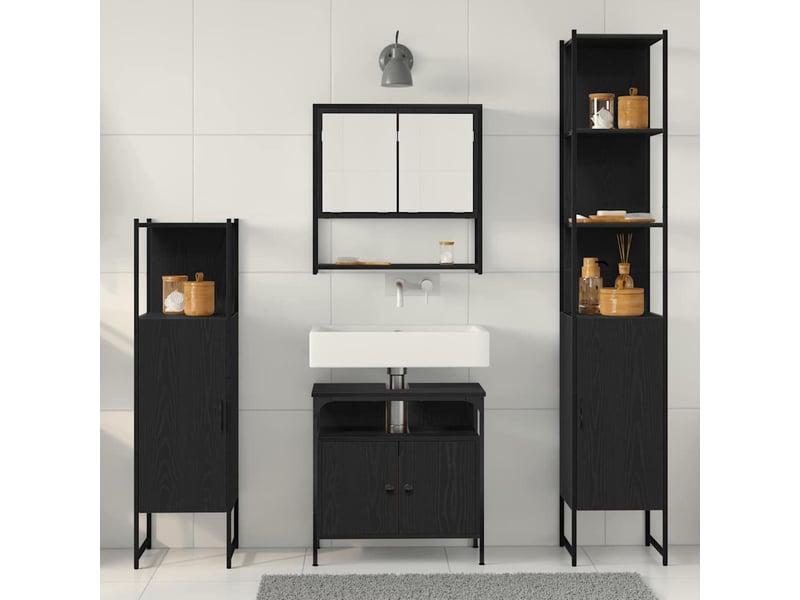  Ensemble de mobilier de salle de bain 4 pc chêne noir cf64508  - Conforama D