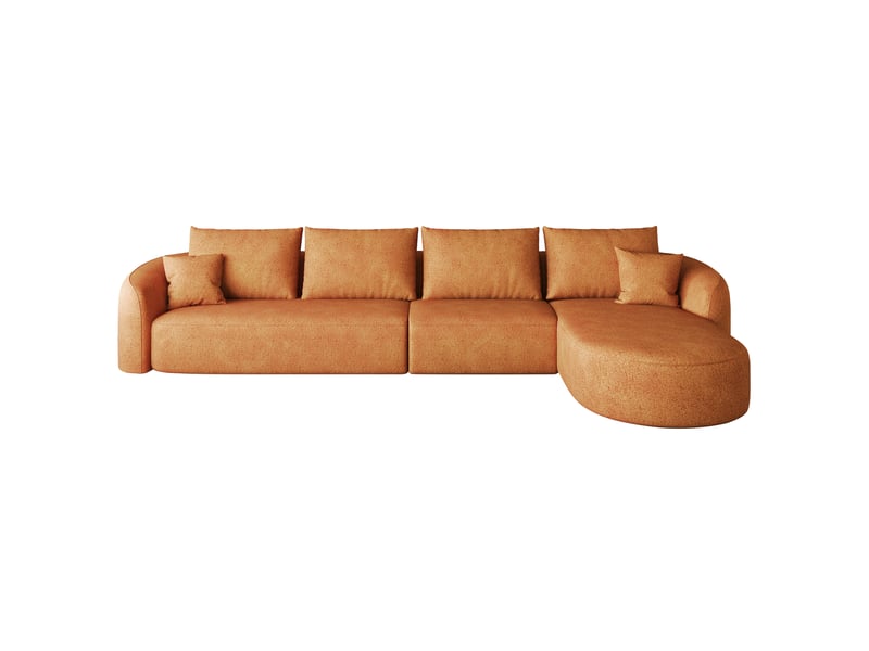 Canapé d'angle droit 4 places modulaire sans montage, mousse haute élasticité en chenille orange, 336 × 168 × 85 cm - Conforama A