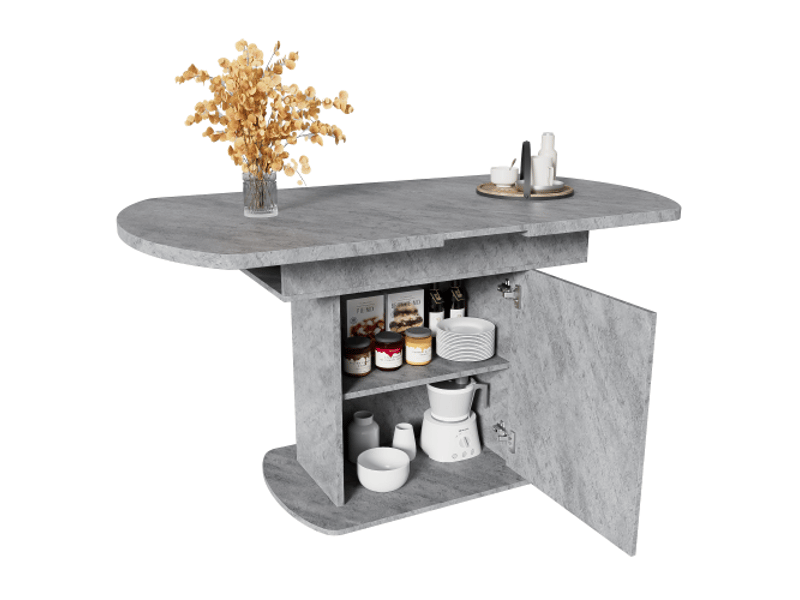  Table à manger extensible ovale 110130cm en panneau de particules avec rangements et poignée en argent,aspect béton,gris table noir - Conforama A