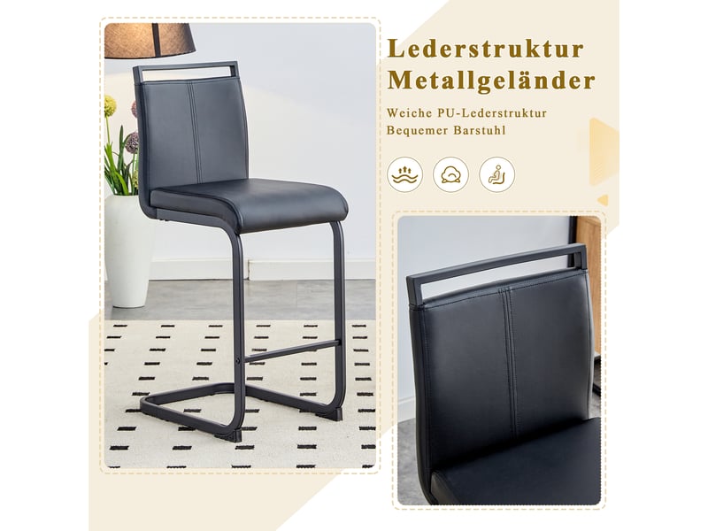  Lot de 2 tabourets de bar en similicuir noir, pieds en métal W3658P368042 - Conforama D