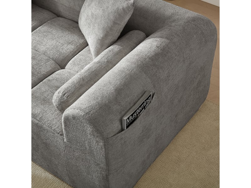  Canapé d'angle chenille gris clair 4 places 263 cm - assise ergonomique et poche latérale  - Conforama E