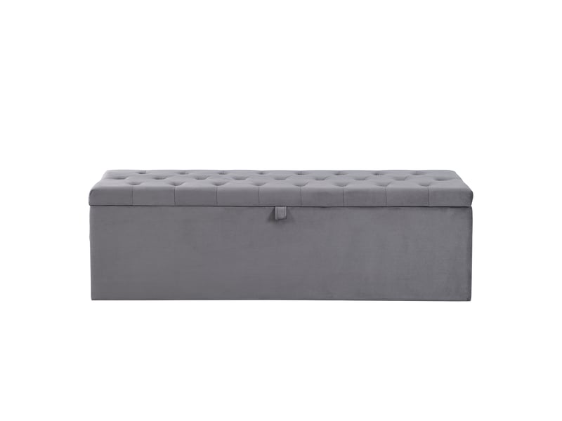  Banc de rangement velours gris, bout de lit gris avec coffre, banc capitonné 138 cm pour chambre et salon  - Conforama W