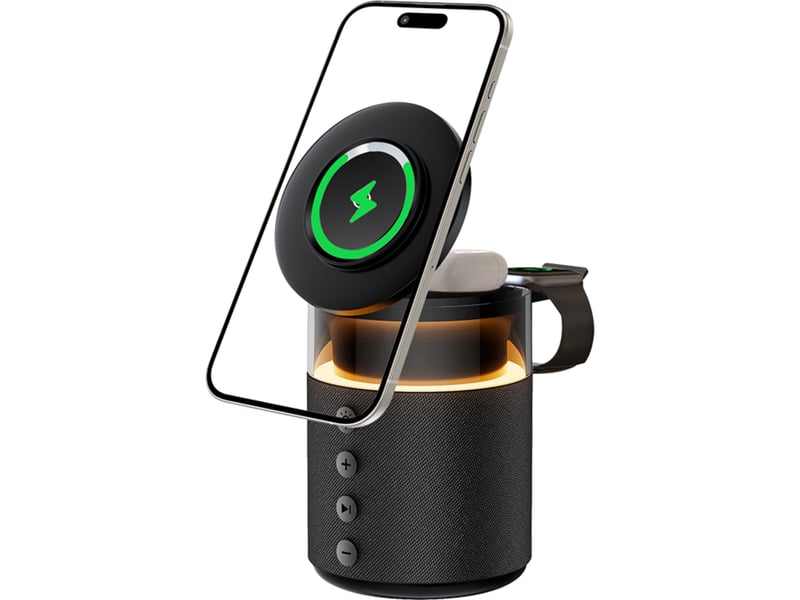  Enceinte bluetooth et station de charge sans fil induction magsafe 15w force play noir FPYMS5IN1SPEAKERB - Conforama A