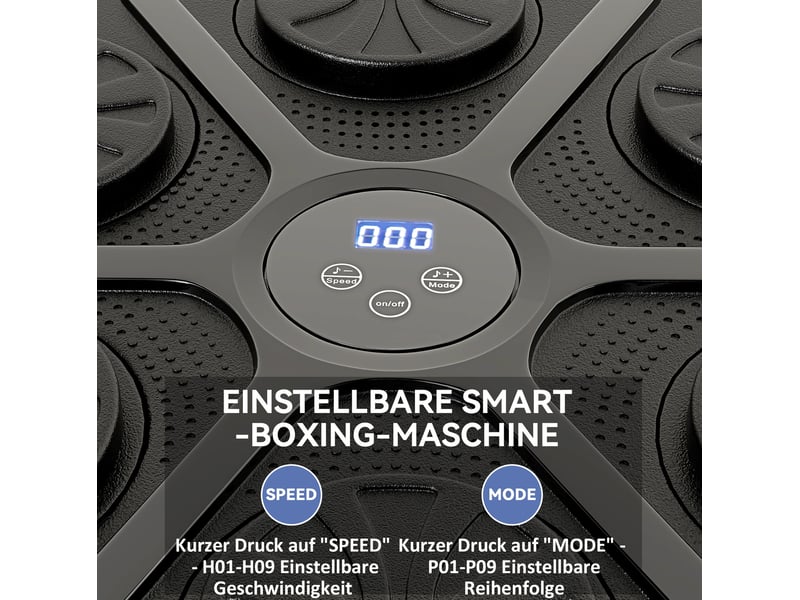  Machine de boxe musicale noire bluetooth avec led, 9 vitesses et 9 modes, fixation murale pour l'entraînement à domicile  - Conforama B