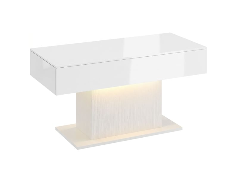  Table basse avec 2 tiroirs, led rgb et télécommande, finition blanche brillante moderne pour salon 108 × 48 × 55 cm  - Conforama A