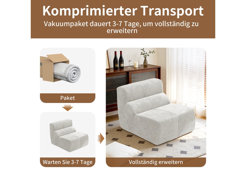 Fauteuil rembourré ergonomique avec assise profonde et soutien confortable, en tissu velours blanc, 94 × 110 × 79 cm - Conforama E