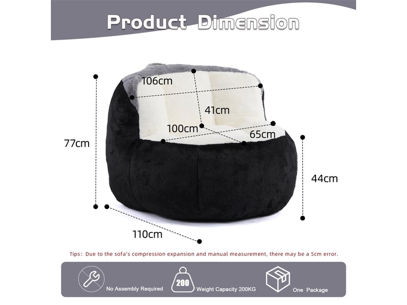  Pouf géant faux fourrure adulte enfant - 106x110x77cm - fauteuil poire moelleux salon chambre canapé lounger - tricolore  - Conforama E