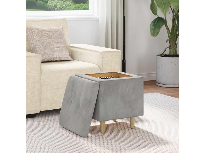  Ottoman, repose pied salon avec rangement gris clair 40x40x45 cm velours  - Conforama D