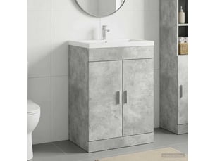 Meuble sous lavabo de salle de bain, commode gris béton shl8893