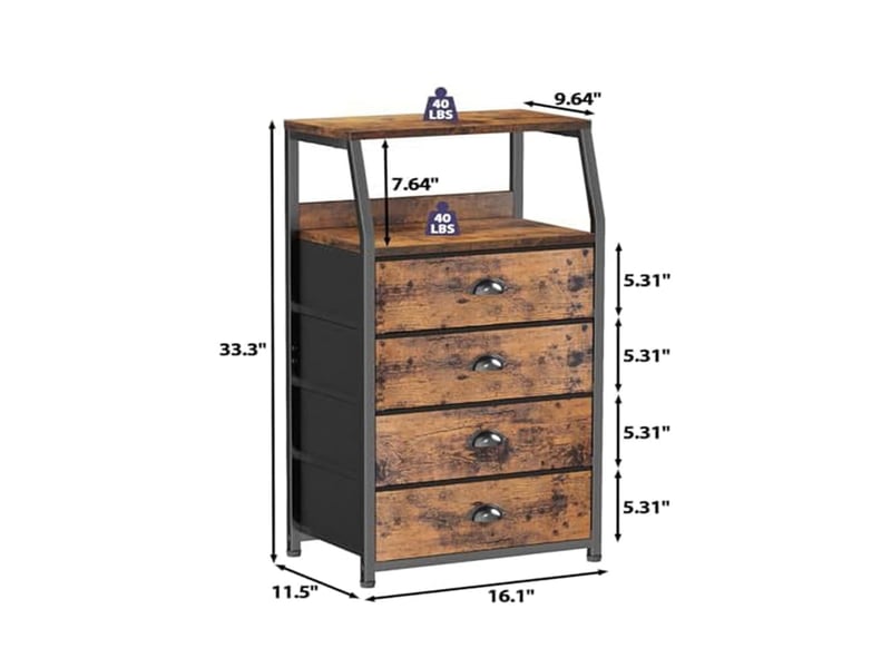  Table chevet haute 4 tiroirs tissu, étagère, meuble compact chambre entrée salon, design moderne robuste, – 41x29x84,5 cm PPG_345KRUKM - Conforama D