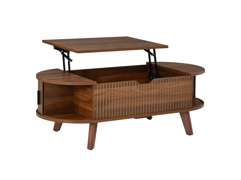 Table basse ovale,110x50x53,5 cm,avec plateau relevable et 2 portes,mdf,noyer - Conforama D