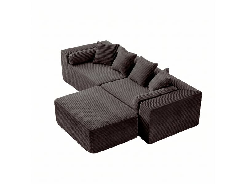 Canapé d'angle modulable en l, 3 places noir en tissu chenille, grande méridienne pour salon ou chambre - Conforama A