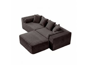 Canapé d'angle modulable en l, 3 places noir en tissu chenille, grande méridienne pour salon ou chambre