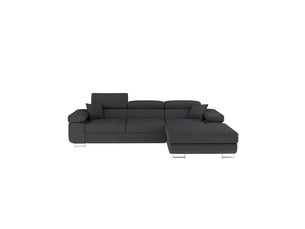 Canapé d'angle convertible amanda gris foncé en tissu structuré avec coffre