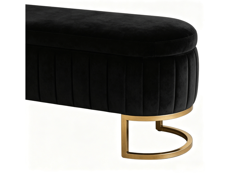  Banc coffre 129,5 x 42 x 46 cm noir, velours, structure bois et métal, rangement intérieur pour chambre  - Conforama E