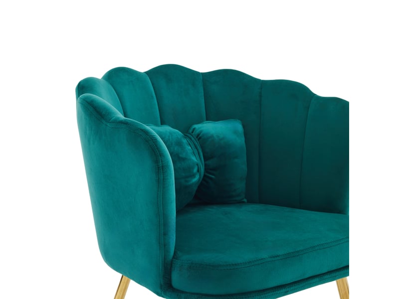  Lot de 2 fauteuils 58x63x77 cm, dossier à pétales, pieds en métal doré et coussins papillon, confortable, velours vert  - Conforama E