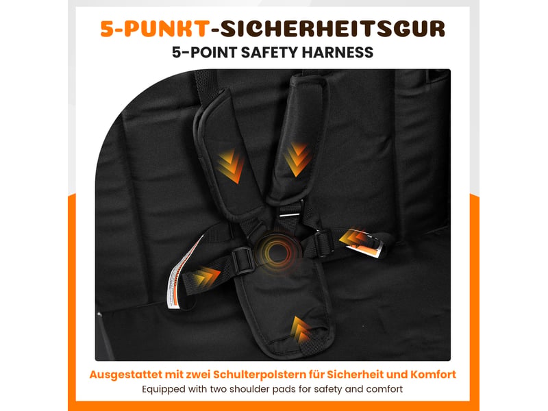  Poussette double enfant pliable 6 à 48 mois 122 x 66 x 122 cm – noir – 5 points, canopy et plateau  - Conforama E