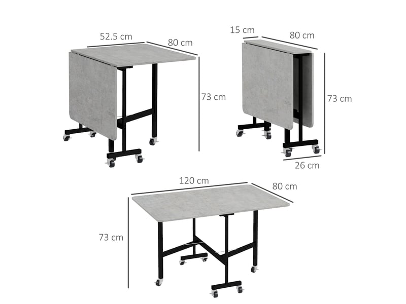  Table à manger pliable 120x80x73 cm à roulettes mdf gris  - Conforama E