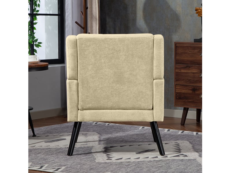  Fauteuil rembourré beige avec capitonnage et pieds en bois  - Conforama C