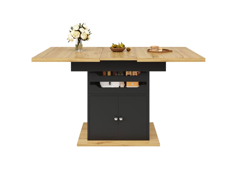  Table de cuisine rectangulaire avec allonge noir+naturel - 80x110-140max.cm mdf table bicolore - Conforama A