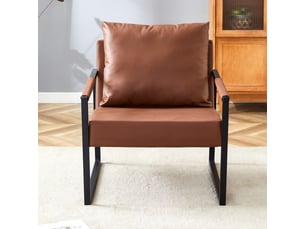 Fauteuil de lecture moderne 68.5x75.4x78cm - avec piétement en métal noir  – canapé individuel pour salon, chambre et bureau – cuir - marron