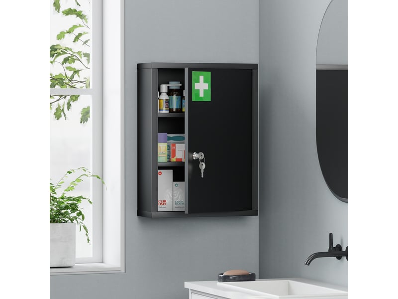  Armoire à pharmacie murale avec serrure, armoire murale en acier à 3 niveaux, 40 x 15 x 53,5 cm, noire  - Conforama C