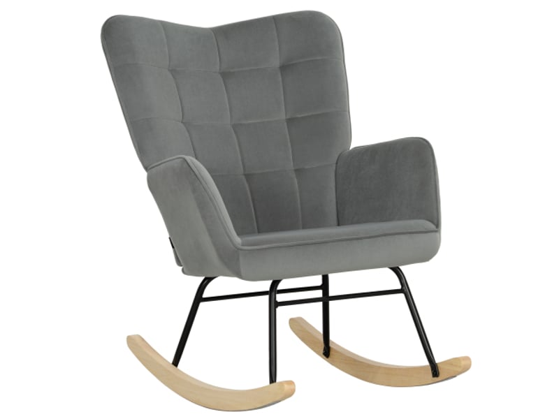  Fauteuil à bascule gris foncé aspect velours, accoudoirs et patins en bois, relax pour salon et chambre  - Conforama A
