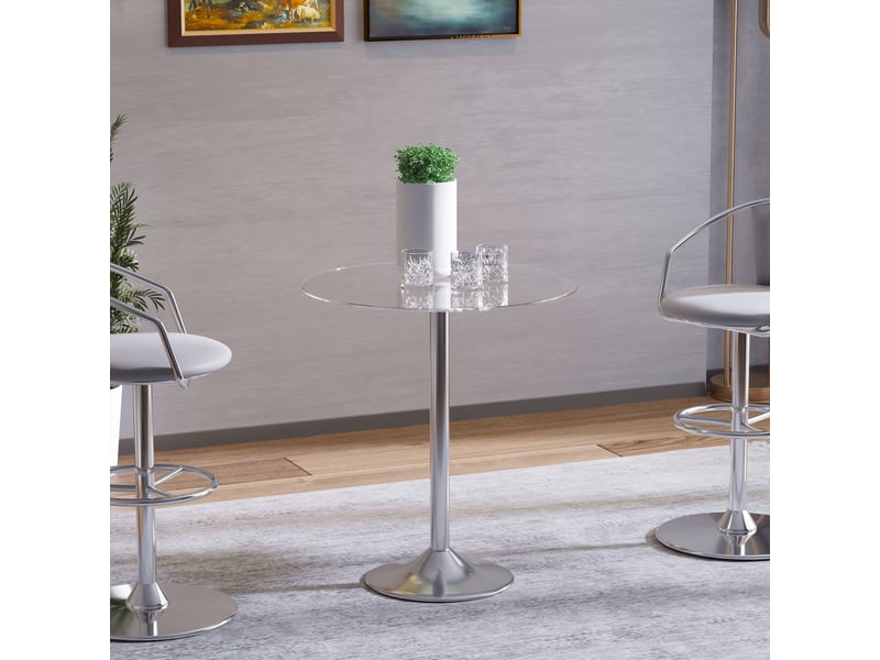  Table de salle à manger ronde pour 2 personnes, table de cuisine moderne avec plateau en verre trempé pour salon, argentée  - Conforama D